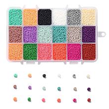 Honeyhandy 450G 18 Colors 12/0 Grade A Round Glass Seed Beads, Baking Paint, Mixed Color, 2.3x1.5mm, Hole: 1mm, 25g/color, about 48000pcs/box