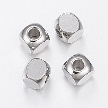 Honeyhandy 304 Stainless Steel Beads, Cube, Stainless Steel Color, 6x6x6mm, Hole: 3mm