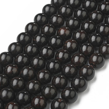 Honeyhandy Natural Ebony Wood Beads Strands, Round, 8~8.5mm, Hole: 2mm, about 50pcs/strand, 15.1 inch(38.5cm)