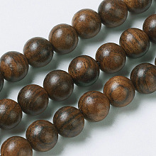 Honeyhandy Natural Wood Beads, Round, Coconut Brown, 7.5~8mm, Hole: 1mm, about 48pcs/strand, 14.9 inch(38cm)