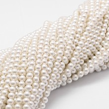 ARRICRAFT Shell Pearl Bead Strands, Grade A, Round, White, 4mm, Hole: 1mm, about 95pcs/strand, 16 inches