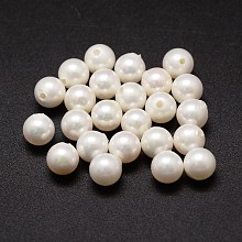 Honeyhandy Shell Pearl Beads, Round, Grade A, Half Drilled Beads, White, 8mm, Half Hole: 1mm