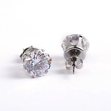 Honeyhandy Flat Round 304 Stainless Steel Cubic Zirconia Stud Earrings, Clear, 5mm, Pin: 0.9mm