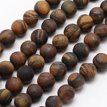 Honeyhandy Natural Tiger Eye Beads Strands, Frosted, Round, 10mm, Hole: 1mm, about 38pcs/strand, 13.9 inch