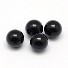 Honeyhandy Natural Black Onyx Beads, Half Drilled, Round, Dyed & Heated, 6mm, Half Hole: 1mm