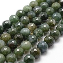 Honeyhandy Natural Moss Agate Beads Strands, Faceted, Round, 8mm, Hole: 1mm, about 44pcs/strand, 14.9 inch~15.1 inch