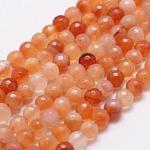 Honeyhandy Natural Red Agate Beads Strands, Faceted, Round, 6mm, Hole: 1mm, about 61pcs/strand, 14.9 inch~15.1 inch