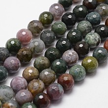 Honeyhandy Natural Indian Agate Beads Strands, Faceted, Round, 6mm, Hole: 1mm, about 61pcs/strand, 14.9 inch~15.1 inch