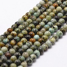 Honeyhandy Natural African Turquoise(Jasper) Beads Strands, Round, 6mm, Hole: 1mm, about 61pcs/strand, 15 inch