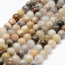 Honeyhandy Natural Bamboo Leaf Agate Beads Strands, Round, 8mm, Hole: 1mm, about 47pcs/strand, 15.3 inch