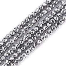 Honeyhandy Non-Magnetic Synthetic Hematite Beads Strands, Faceted, Round, Silver Plated, 2mm, Hole: 1mm, about 203pcs/strand, 15.7 inch