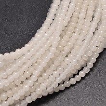 Honeyhandy Natural White Jade Round Bead Strands, 4mm, Hole: 1mm, about 98pcs/strand, 16 inch