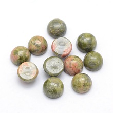 Natural Unakite Cabochons, Half Round, 6x3~3.5mm