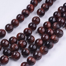 Honeyhandy Natural Red Tiger Eye Stone Bead Strands, Dyed, Round, 8mm, Hole: 1mm, about 48pcs/strand, 14.9 inch