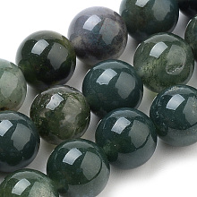 Honeyhandy Natural Moss Agate Beads Strands, Round, 8mm, Hole: 1mm, about 47pcs/strand, 15.7 inch