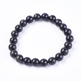 Honeyhandy Natural Rainbow Obsidian Stretch Bracelets, Round, 2 inch~2-3/8 inch(5~6cm), Bead: 6mm