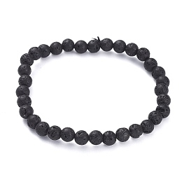 Honeyhandy Natural Lava Rock Beads Stretch Bracelets, Round, Inner Diameter: 2-1/4 inch(5.8cm), Bead: 6~6.5mm