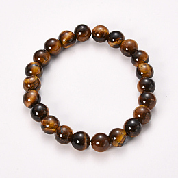 Honeyhandy Natural Tiger Eye Beaded Stretch Bracelets, Round, 2-1/8 inch(55mm), bead: 8~9mm