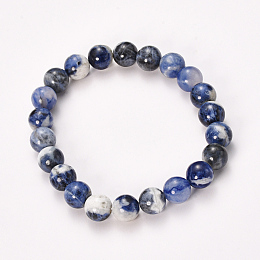 Honeyhandy Natural Sodalite Beaded Stretch Bracelets, Round, 2-1/8 inch(55mm), Bead: 8~9mm