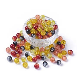 Honeyhandy 5 Colors Spray Painted & Baking Painted Crackle Glass Beads, Round, Mixed Color, 8mm, Hole: 1.3~1.6mm