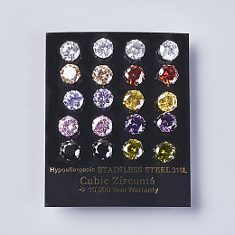 Honeyhandy Cubic Zirconia Stud Earrings, with 304 Stainless Steel Findings, Mixed Color, 16x8mm, Pin: 0.6mm