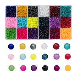 Honeyhandy 18 Colors Transparent Glass Beads, for Beading Jewelry Making, Frosted, Round, Mixed Color, 4mm, Hole: 1.1~1.6mm, about 3060pcs/box