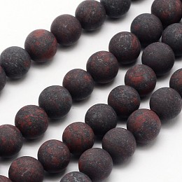 Honeyhandy Natural Brecciated Jasper Beads Strands, Frosted, Round, 10mm, Hole: 1mm, about 38pcs/strand, 14.9 inch