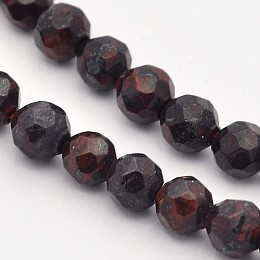 Honeyhandy Natural Bloodstone Beads Strands, Heliotrope Stone Beads, Faceted, Round, 4mm, Hole: 1mm, about 90pcs/strand, 15.35 inch