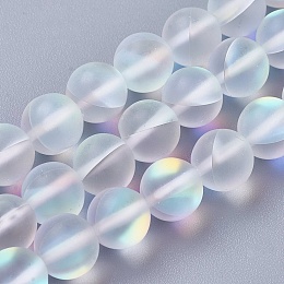 Honeyhandy Synthetic Moonstone Beads Strands, Holographic Beads, Round, Frosted, Clear, 6mm, Hole: 1mm, about 64pcs/strand, 15.3 inch(39cm)