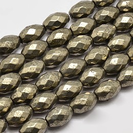 Honeyhandy Natural Pyrite Barrel Beads Strands, Faceted, 12x8mm, Hole: 1mm, about 32pcs/strand, 15.7 inch