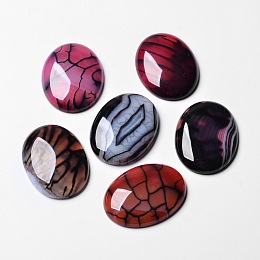 Honeyhandy Natural Dragon Veins Cabochons, Flat Back, Oval, Dyed, Deep Pink, 40x30x7mm