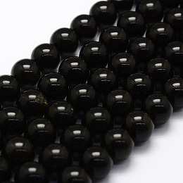 Honeyhandy Natural Golden Sheen Obsidian Beads Strands, Round, 10mm, Hole: 1.2mm, about 42pcs/strand, 16 inch