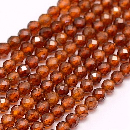 Honeyhandy Natural Garnet Beads Strands, Faceted, Round, 3~3.5mm, Hole: 0.5mm, about 120pcs/strand, 15.7 inch(40cm)