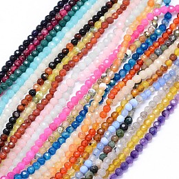 NBEADS Faceted Natural Agate Beads Strands, Dyed, Round, Mixed Color, 4mm, Hole: 1.2mm; about 92pcs/strand, 14"(35.5cm)