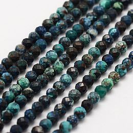 Honeyhandy Natural Chrysocolla Beads Strands, Round, Faceted, 3mm, Hole: 0.5mm, about 130pcs/strand, 15.3 inch(39cm)
