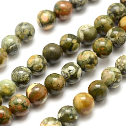 Honeyhandy Natural Rhyolite Jasper Bead Strands, Round, 10mm, Hole: 1mm, about 38pcs/strand, 15.7 inch(40cm)