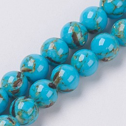 Honeyhandy Sea Shell and Synthetic Turquoise Assembled Beads Strands, Round, Deep Sky Blue, 6mm, Hole: 1.2mm, about 65pcs/strand, 15.7 inch(40cm)