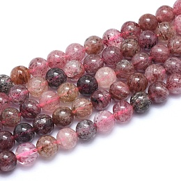 Honeyhandy Natural Strawberry Quartz Strands, Round, 6mm, Hole: 1mm, about 62pcs/strand, 15.3 inch(39cm)