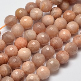 Honeyhandy Faceted Round Natural Sunstone Beads Strands, 10mm, Hole: 1mm, about 38pcs/strand, 15.4 inch