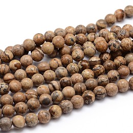 Honeyhandy Natural Picture Jasper Round Bead Strands, 6mm, Hole: 1mm, about 64pcs/strand, 16 inch