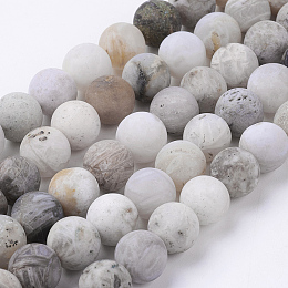 Honeyhandy Natural Bamboo Leaf Agate Beads Strands, Frosted, Round, 10mm, Hole: 1mm, about 40pcs/strand, 15.3 inch(39cm)