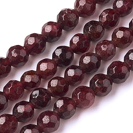 Honeyhandy Natural Garnet Beads Strands, Faceted, Round, 4mm, Hole: 1mm, about 91pcs/strand, 15 inch(38.5cm)