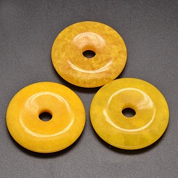 Honeyhandy Dyed Natural Malaysia Jade Donut/Pi Disc Pendants, Yellow, Donut Width: 18.5mm, 45x7~8mm, Hole: 7~8mm