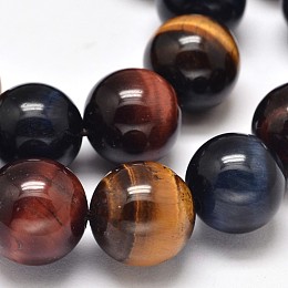 Honeyhandy Natural Tiger Eye Beads Strands, with Blue & Red Tiger Eye(Dyed & Heated), Above Grade A, Round, 12mm, hole: 1mm, about 32~33pcs/strand, 15 inch