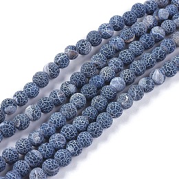 Honeyhandy Natural Weathered Agate Beads Strands, Dyed & Heated, Frosted, Round, Prussian Blue, 6mm, Hole: 1.2mm, about 62pcs/strand, 13.77 inch(35cm)