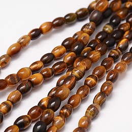 Honeyhandy Natural Tiger Eye Beads Strands, Grade A, Rice, 6x4mm, Hole: 0.8mm, 64pcs/strand, 15.7 inch