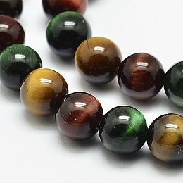 Honeyhandy Natural Tiger Eye Beads Strands, Round, Grade A, Mixed Color, 10mm, Hole: 1.2mm,  about 38pcs/strand, 15.5 inch