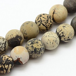 Honeyhandy Natural Dendritic Jasper Frosted Round Beads Strands, Chohua Jasper, 6mm, Hole: 1mm, about 65pcs/strand, 15.0 inch