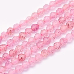 Honeyhandy Natural Strawberry Quartz Beads Strands, Round, Faceted, 3mm, Hole: 0.5mm, about 135pcs/strand, 15.3 inch(39cm)