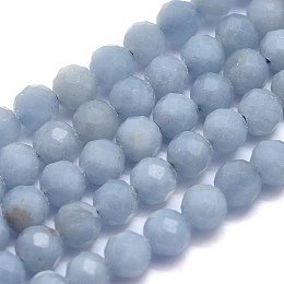 Honeyhandy Natural Angelite Beads Strands, Anhydrite Beads, Round, Faceted, Frosted, 4mm, Hole: 0.8mm, about 97pcs/strand, 15.5 inch(39.5cm)